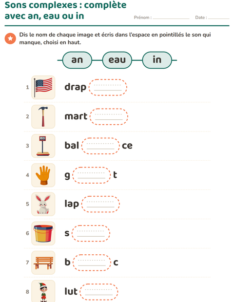 Aperçu de la fiche Les sons complexes pour CP (cours préparatoire)