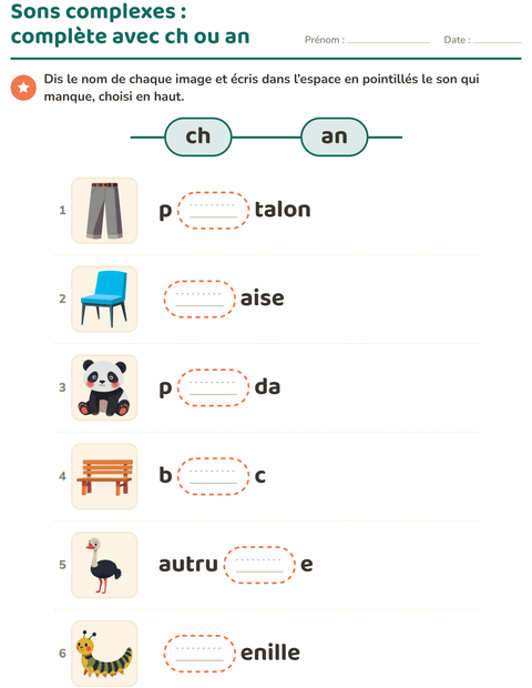 Aperçu de la fiche Les sons complexes pour CP (cours préparatoire)