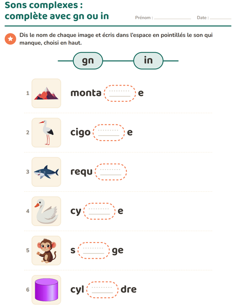 Aperçu de la fiche Les sons complexes pour CP (cours préparatoire)