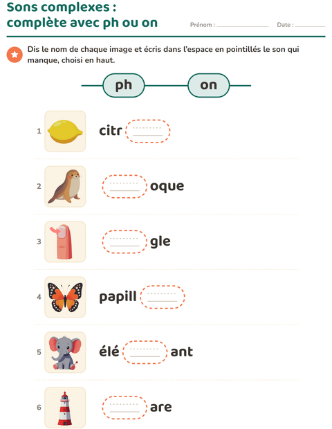 Aperçu de la fiche Les sons complexes pour CP (cours préparatoire)