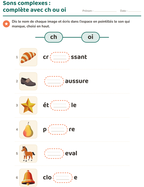 Aperçu de la fiche Les sons complexes pour CP (cours préparatoire)