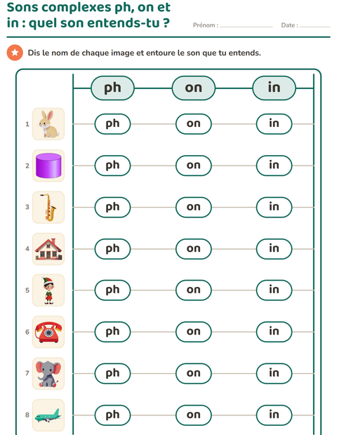 Aperçu de la fiche Les sons complexes pour CP (cours préparatoire)
