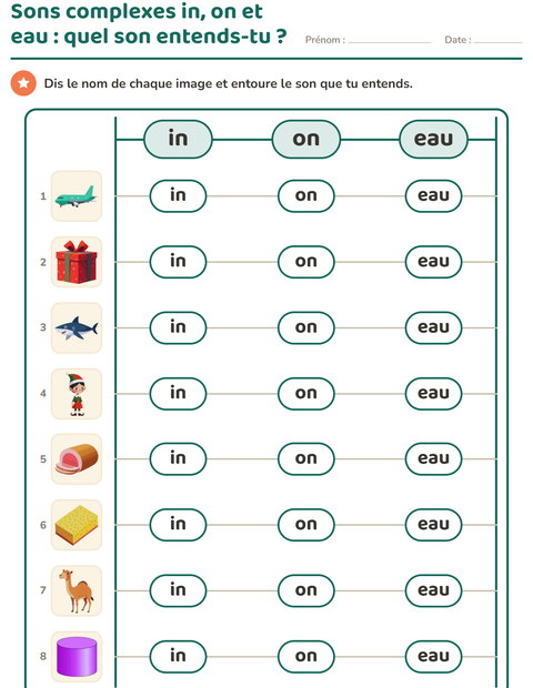 Aperçu de la fiche Les sons complexes pour CP (cours préparatoire)