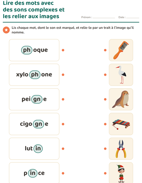 Aperçu de la fiche Les sons complexes pour CP (cours préparatoire)