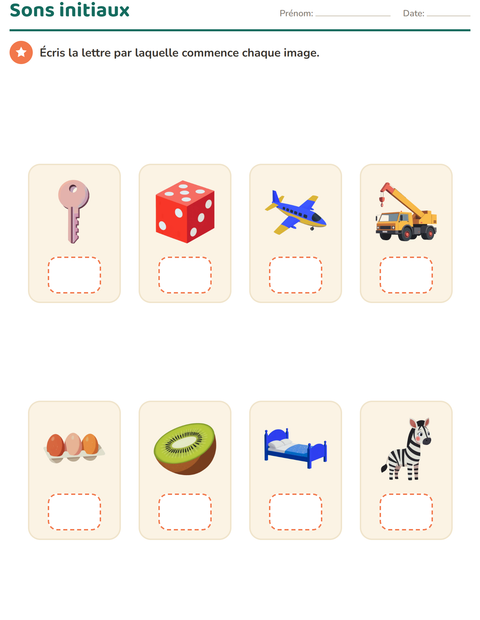 Aperçu de la fiche Sons initiaux pour École maternelle (grande section, 5-7 ans)