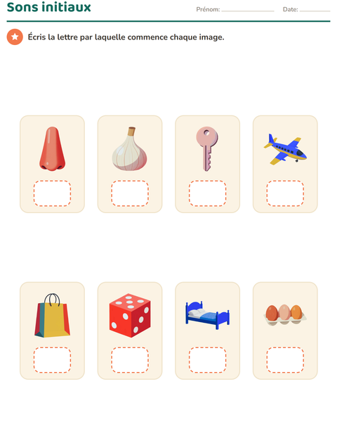Aperçu de la fiche Sons initiaux pour École maternelle (grande section, 5-7 ans)