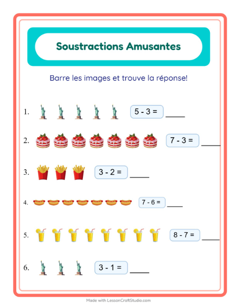 Aperçu de la fiche Soustraction avec 4 juillet pour École maternelle (grande section, 5-7 ans)