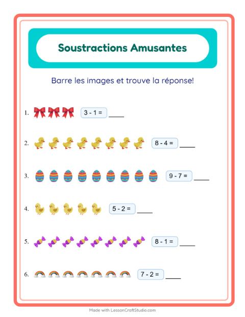 Aperçu de la fiche Soustraction avec Pâques pour École maternelle (grande section, 5-7 ans)