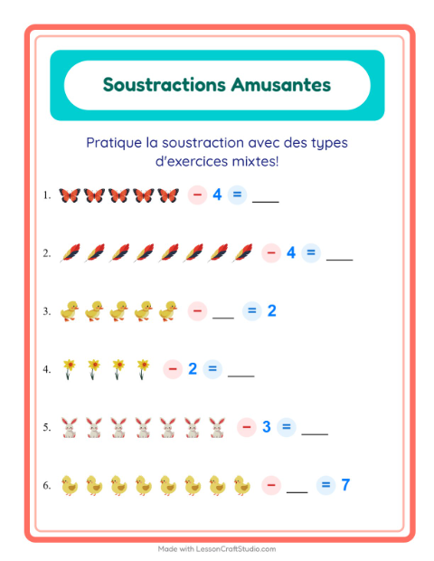 Aperçu de la fiche Soustraction avec Pâques pour École maternelle (grande section, 5-7 ans)