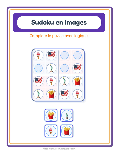 Aperçu de la fiche Sudoku Illustré avec 4 juillet pour École maternelle (grande section, 5-7 ans)