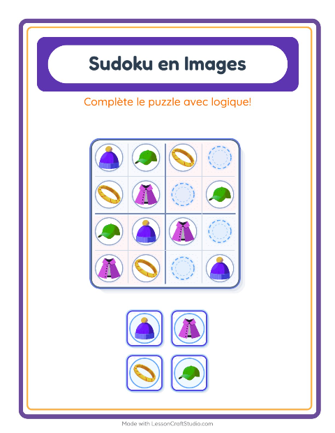 Aperçu de la fiche Sudoku Illustré avec Accessoires pour École maternelle (grande section, 5-7 ans)