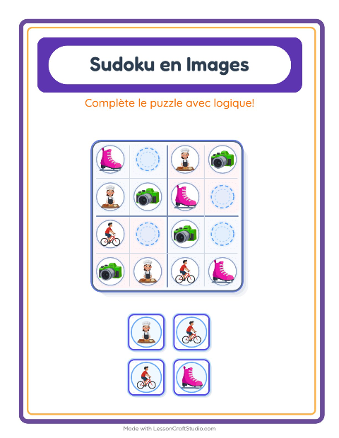 Aperçu de la fiche Sudoku Illustré avec Activités pour École maternelle (grande section, 5-7 ans)