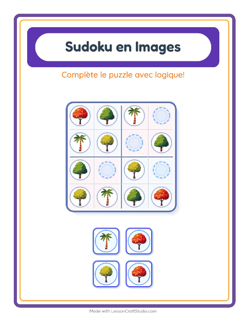 Aperçu de la fiche Sudoku Illustré avec Arbres pour École maternelle (grande section, 5-7 ans)