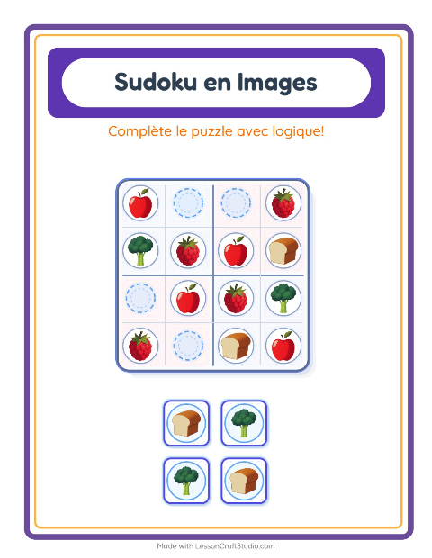 Aperçu de la fiche Sudoku Illustré avec Au supermarché pour École maternelle (grande section, 5-7 ans)