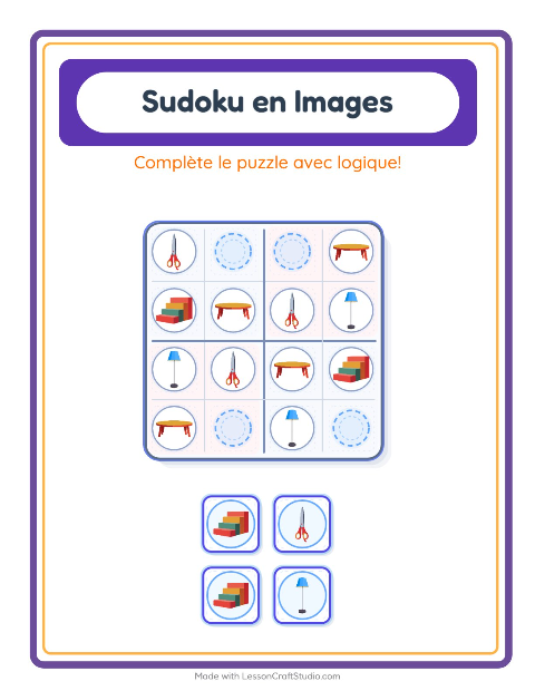 Aperçu de la fiche Sudoku Illustré avec Autour de la maison pour École maternelle (grande section, 5-7 ans)