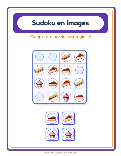 Aperçu de la fiche Sudoku Illustré avec Boulangerie pour École maternelle (grande section, 5-7 ans)