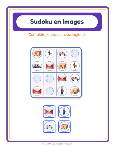 Aperçu de la fiche Sudoku Illustré avec Bureau de poste pour École maternelle (grande section, 5-7 ans)
