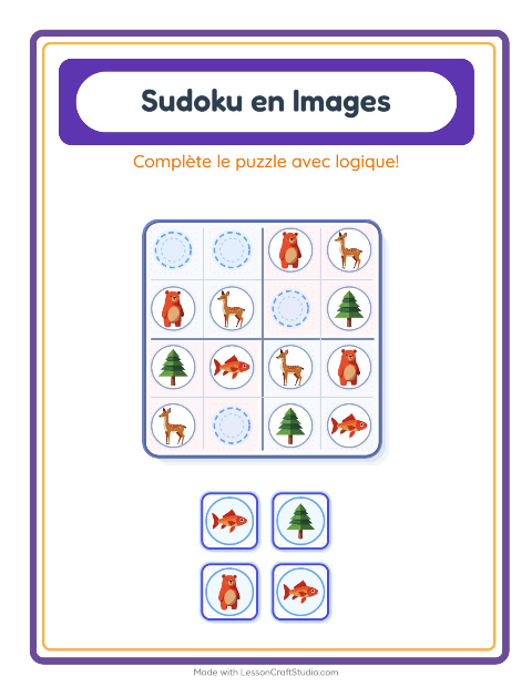 Aperçu de la fiche Sudoku Illustré avec Camping pour École maternelle (grande section, 5-7 ans)