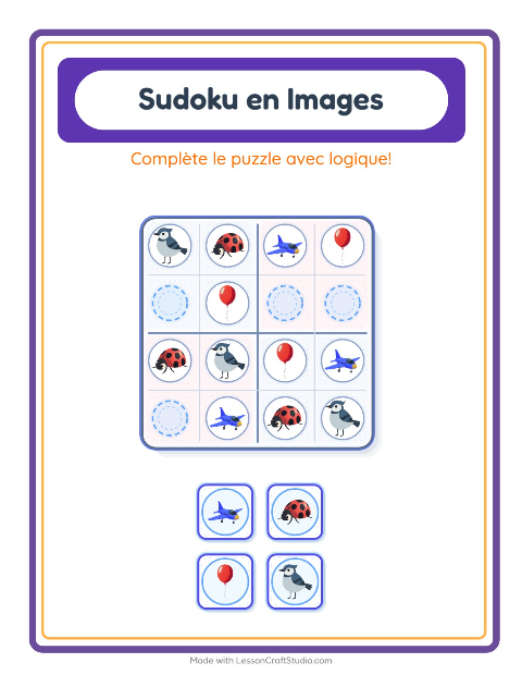 Aperçu de la fiche Sudoku Illustré avec Choses qui volent pour École maternelle (grande section, 5-7 ans)