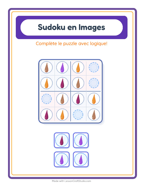 Aperçu de la fiche Sudoku Illustré avec Couleurs pour École maternelle (grande section, 5-7 ans)