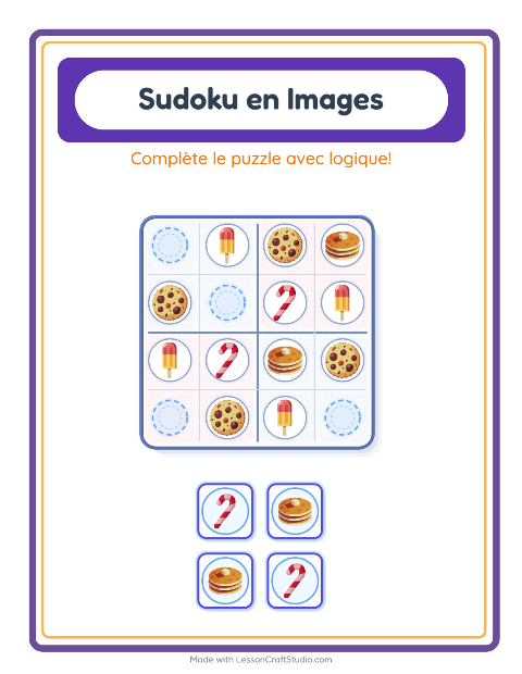 Aperçu de la fiche Sudoku Illustré avec Desserts et sucreries pour École maternelle (grande section, 5-7 ans)
