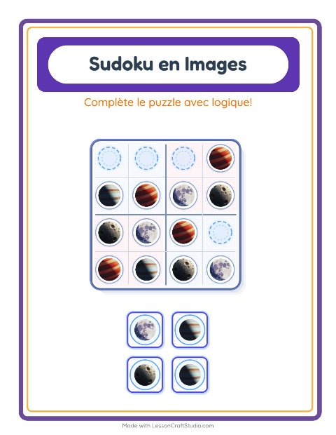 Aperçu de la fiche Sudoku Illustré avec Espace pour École maternelle (grande section, 5-7 ans)