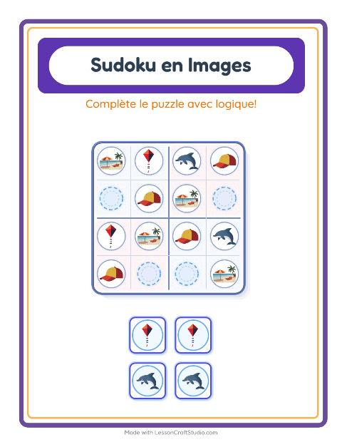 Aperçu de la fiche Sudoku Illustré avec Été pour École maternelle (grande section, 5-7 ans)