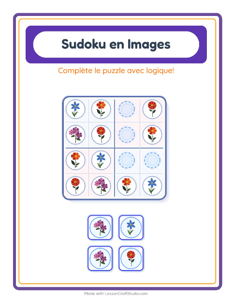 Aperçu de la fiche Sudoku Illustré avec Fleurs pour École maternelle (grande section, 5-7 ans)