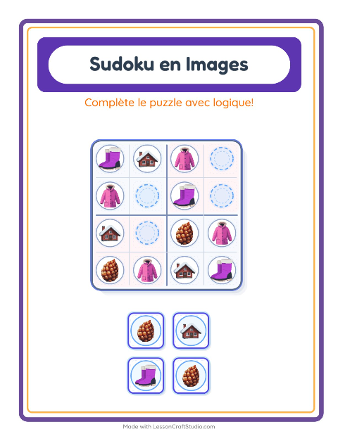 Aperçu de la fiche Sudoku Illustré avec Hiver pour École maternelle (grande section, 5-7 ans)