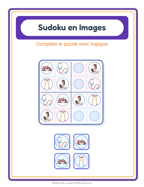 Aperçu de la fiche Sudoku Illustré avec Hôpital pour École maternelle (grande section, 5-7 ans)