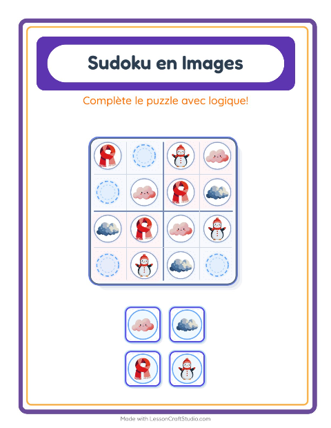 Aperçu de la fiche Sudoku Illustré avec Météo pour École maternelle (grande section, 5-7 ans)