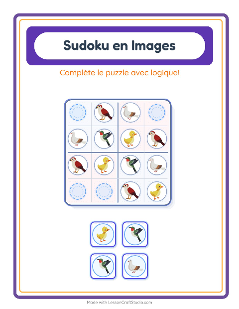 Aperçu de la fiche Sudoku Illustré avec Oiseaux 2 pour École maternelle (grande section, 5-7 ans)