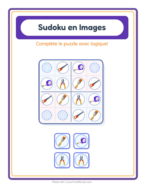 Aperçu de la fiche Sudoku Illustré avec Outils pour École maternelle (grande section, 5-7 ans)