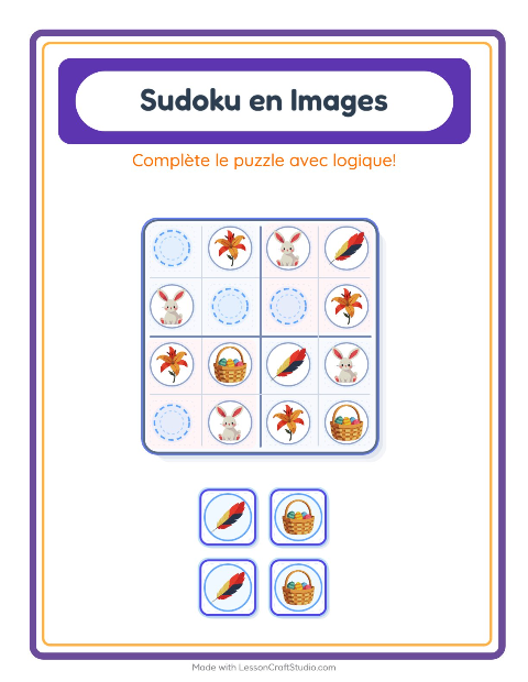 Aperçu de la fiche Sudoku Illustré avec Pâques pour École maternelle (grande section, 5-7 ans)