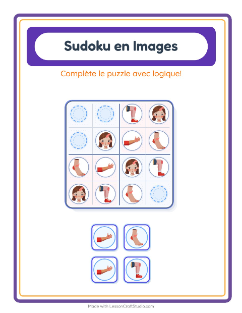 Aperçu de la fiche Sudoku Illustré avec Parties du corps pour École maternelle (grande section, 5-7 ans)