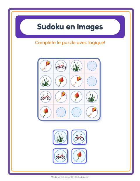 Aperçu de la fiche Sudoku Illustré avec Printemps pour École maternelle (grande section, 5-7 ans)