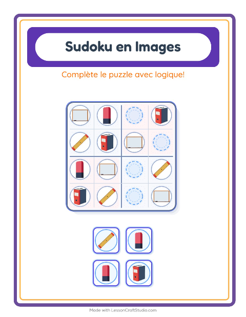 Aperçu de la fiche Sudoku Illustré avec Salle de classe pour École maternelle (grande section, 5-7 ans)