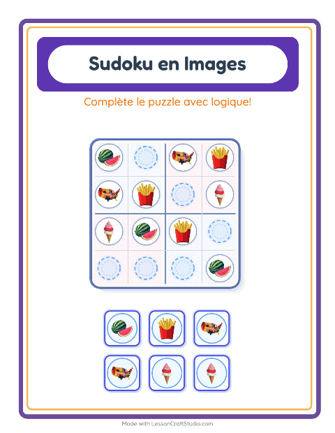 Aperçu de la fiche Sudoku Illustré avec 4 juillet pour École maternelle (grande section, 5-7 ans)