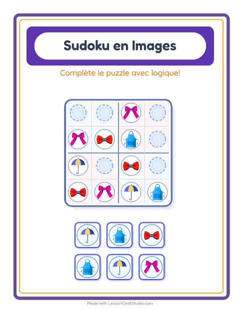 Aperçu de la fiche Sudoku Illustré avec Accessoires pour École maternelle (grande section, 5-7 ans)