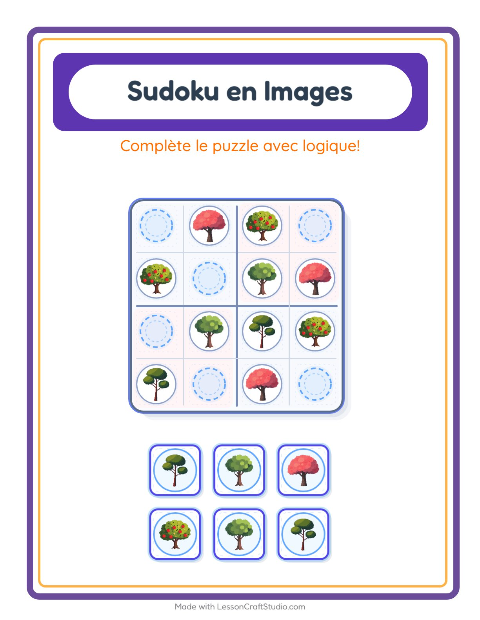 Aperçu de la fiche Sudoku Illustré avec Arbres pour École maternelle (grande section, 5-7 ans)