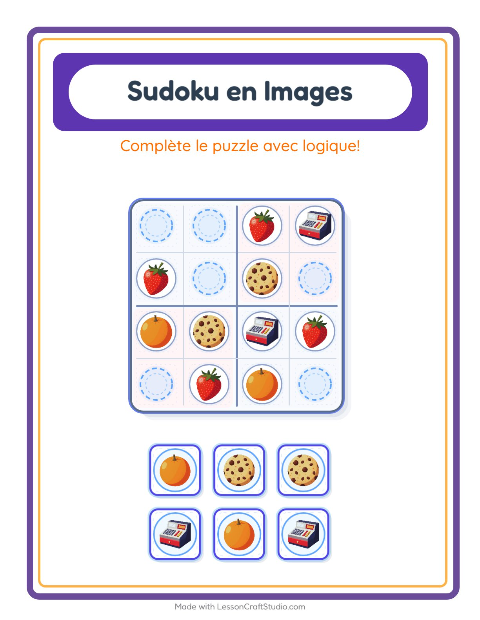Aperçu de la fiche Sudoku Illustré avec Au supermarché pour École maternelle (grande section, 5-7 ans)