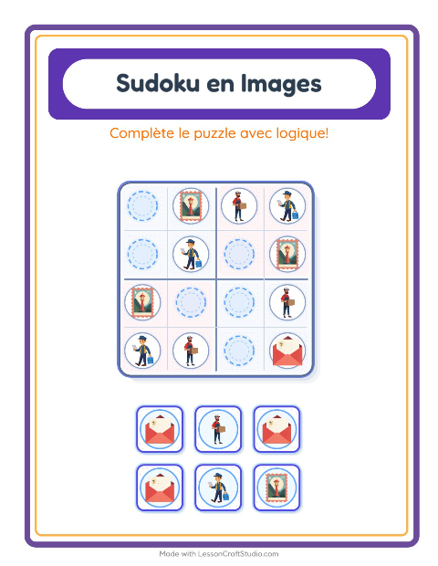 Aperçu de la fiche Sudoku Illustré avec Bureau de poste pour École maternelle (grande section, 5-7 ans)