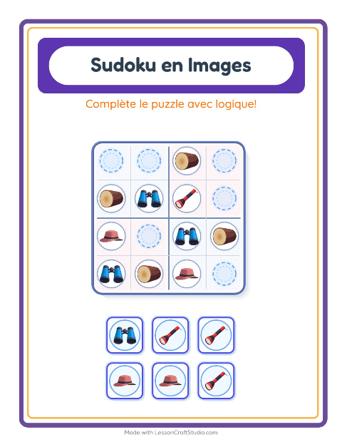 Aperçu de la fiche Sudoku Illustré avec Camping pour École maternelle (grande section, 5-7 ans)