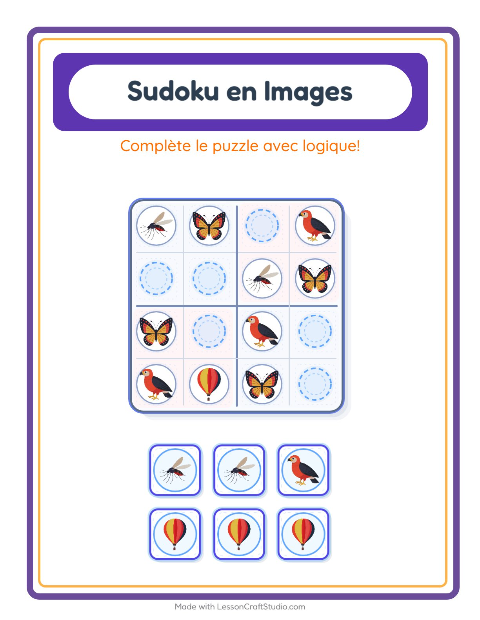 Aperçu de la fiche Sudoku Illustré avec Choses qui volent pour École maternelle (grande section, 5-7 ans)