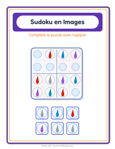 Aperçu de la fiche Sudoku Illustré avec Couleurs pour École maternelle (grande section, 5-7 ans)