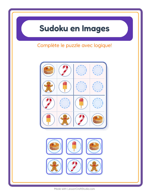 Aperçu de la fiche Sudoku Illustré avec Desserts et sucreries pour École maternelle (grande section, 5-7 ans)