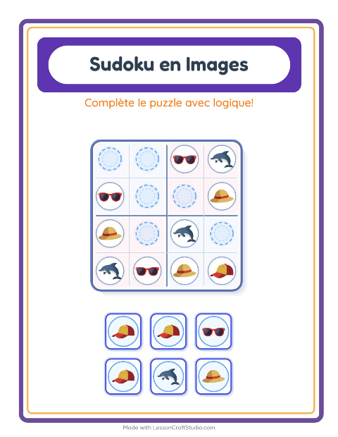 Aperçu de la fiche Sudoku Illustré avec Été pour École maternelle (grande section, 5-7 ans)