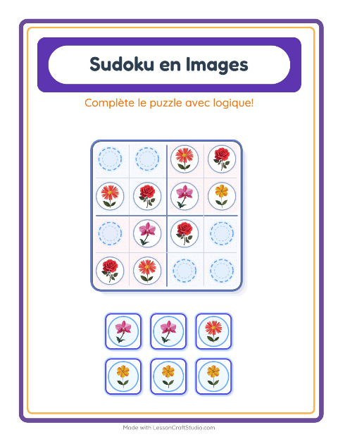 Aperçu de la fiche Sudoku Illustré avec Fleurs pour École maternelle (grande section, 5-7 ans)