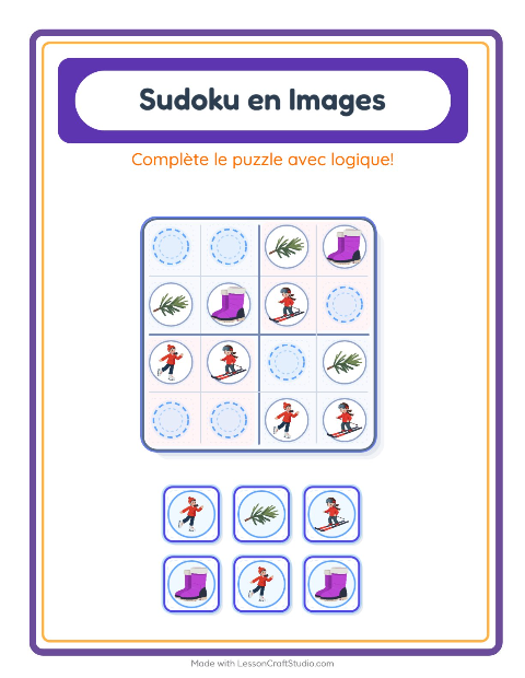 Aperçu de la fiche Sudoku Illustré avec Hiver pour École maternelle (grande section, 5-7 ans)