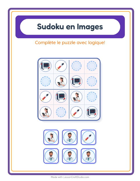 Aperçu de la fiche Sudoku Illustré avec Hôpital pour École maternelle (grande section, 5-7 ans)